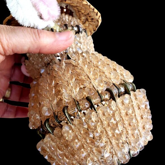 Beaded Safety Pin Art Kitsch Rabbit Bunny Folk Art Beads on Wires Handmade 7" - Picture 4 of 9